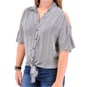 Parker Silk Short Flutter Sleeve Cold Shoulder Button Front Collared Top Size XS